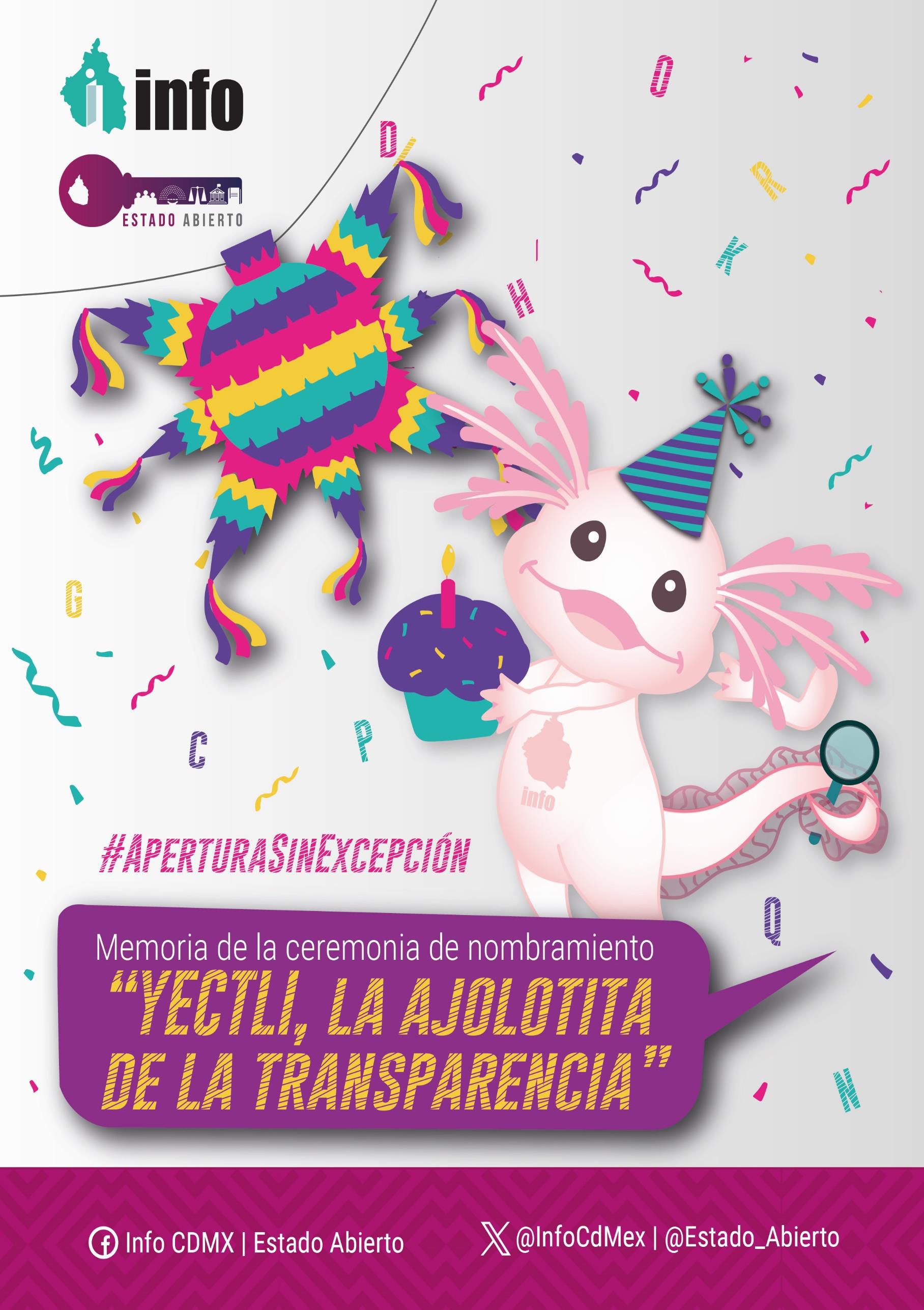 Carátula del libro Memoria de la ceremonia de nombramiento de Yectli, la ajolotita de la transparencia