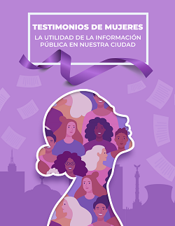 Carátula del libro Testimonio de Mujeres: la utilidad de la información pública en nuestra ciudad. ¿Te gustaría conocer las experiencias de las Mujeres en el ejercicio de su Derecho de Acceso a la Información? Aquí te presentamos 17 historias. 