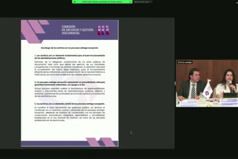Captura de pantalla del documento presentado en la sesión virtual Comisión de Archivos