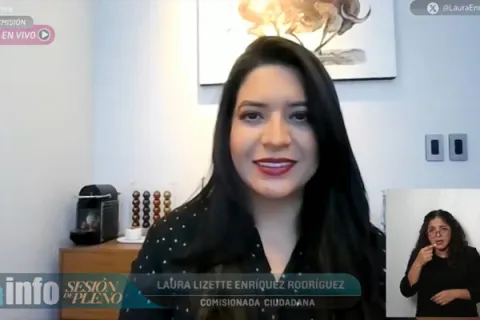 Fotografía de la comisionada durante sesión ordinaría del Pleno