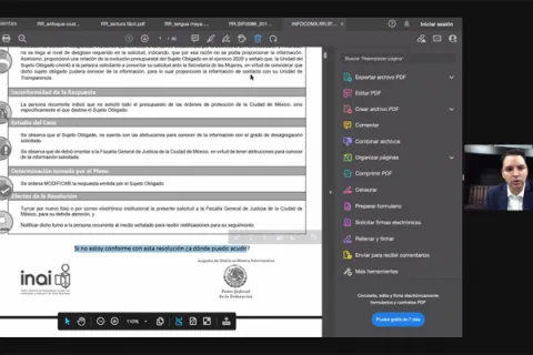 Captura de pantalla de la sesión virtual